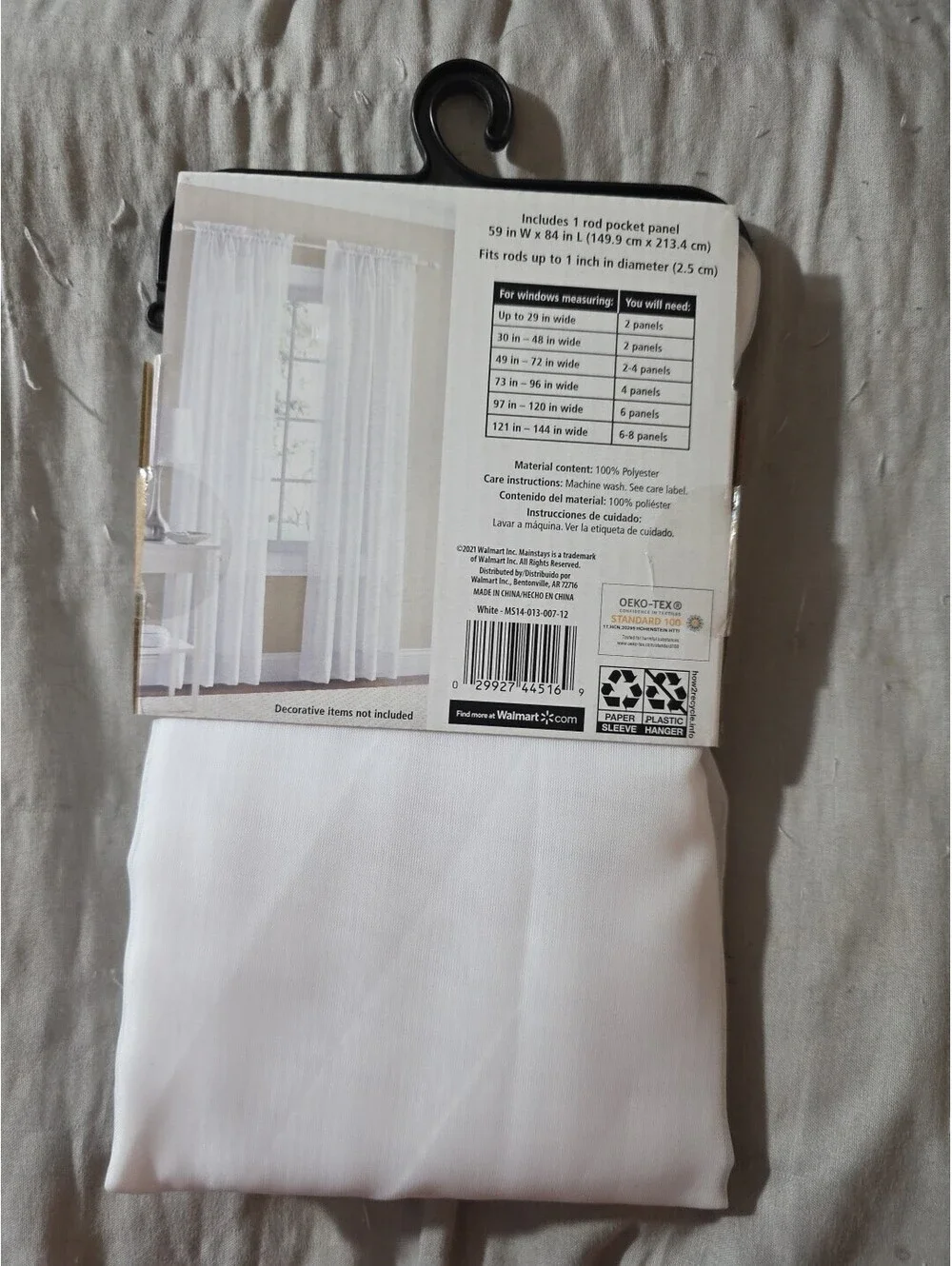 New Sheer 84-Inch Rod Pocket Window Curtain Panel White Mainstays 59x84 in. Lrg